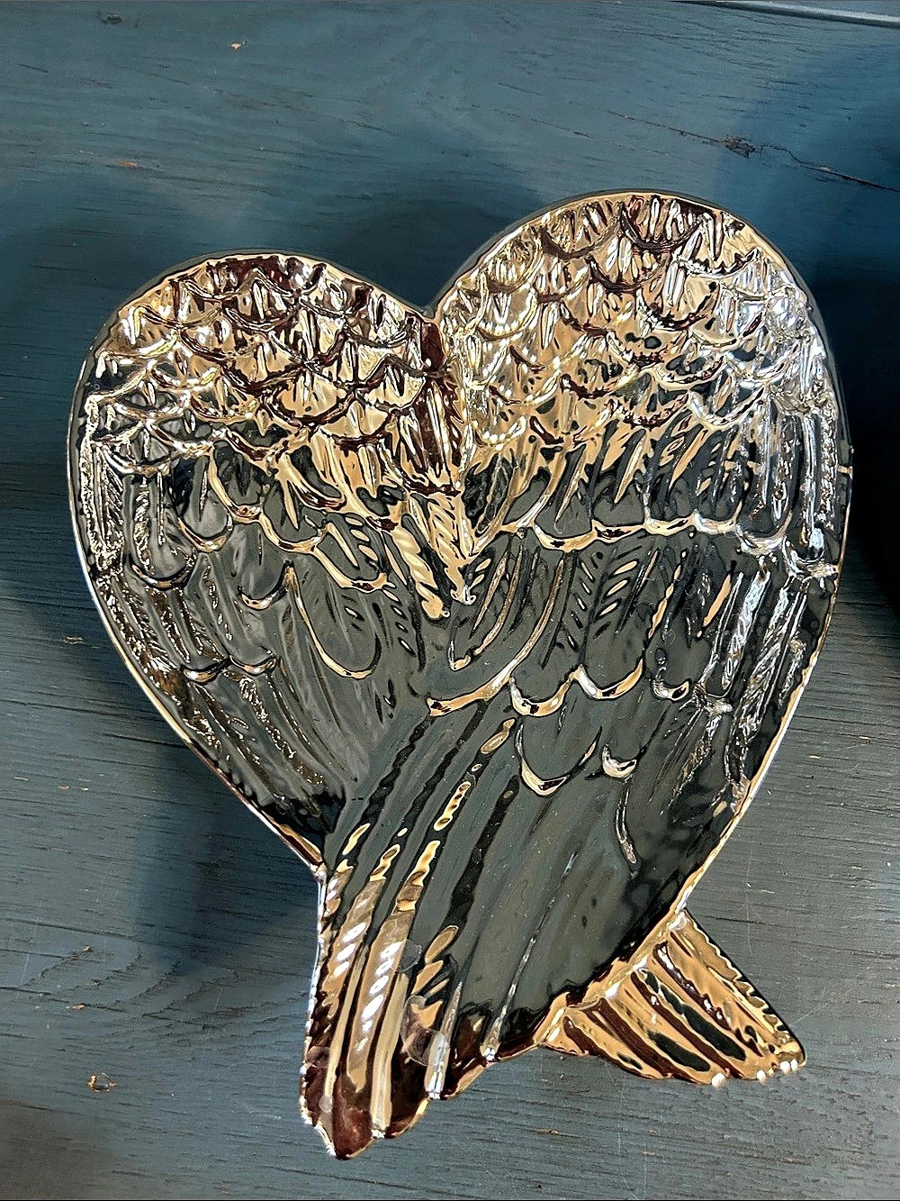 Heart-Shaped Angel Wings Silver Decorative Dish